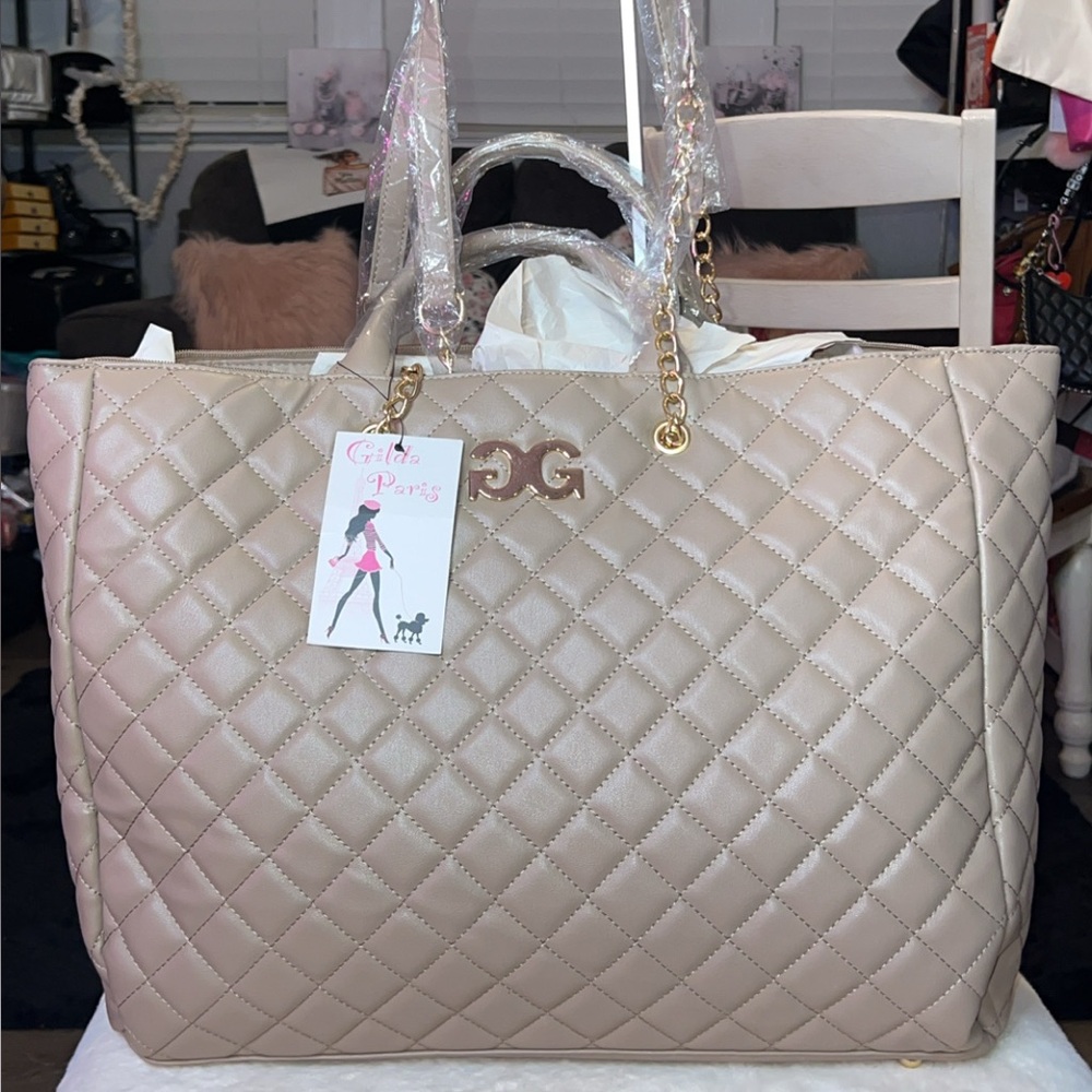 Gilda Paris Large Quilted Tote Beige - Gold Hardware Soft Inside New With Tags